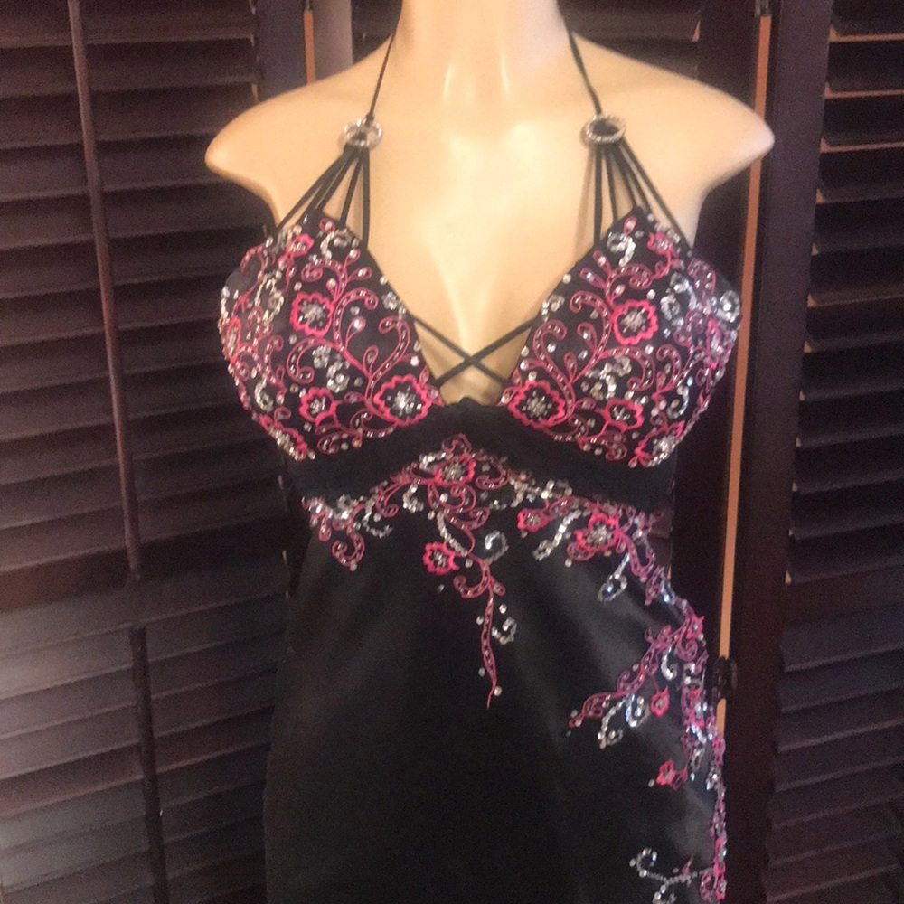 Precious Formals Prom Party Dress Black Beaded 8